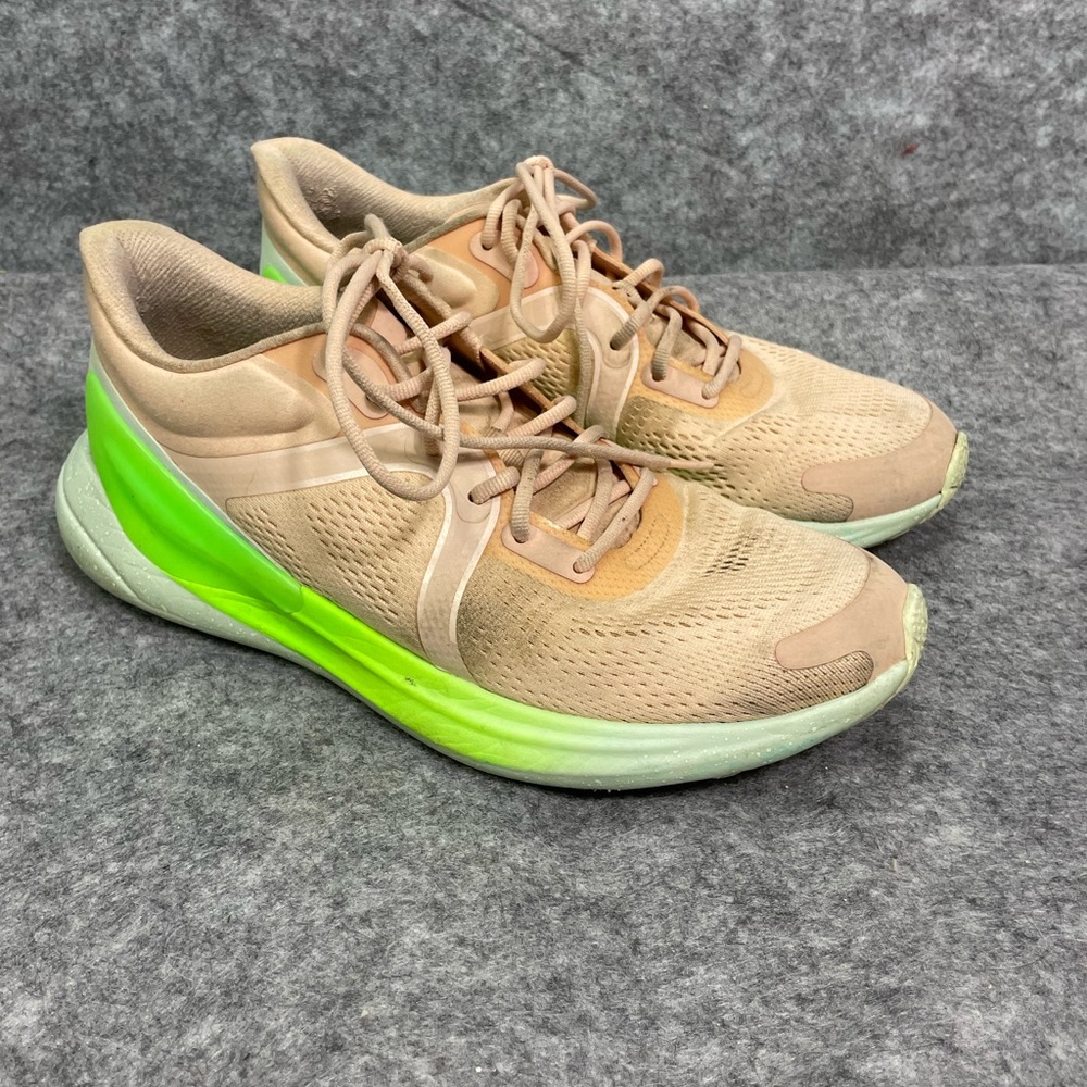 Lululemon Blissfeel Running Shoes Womens 9.5 Beige Green Mesh Trainer Sneaker